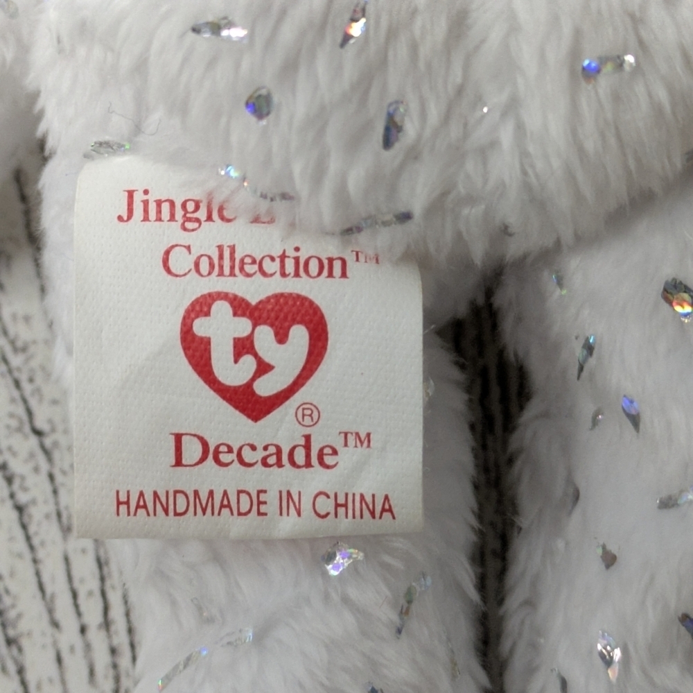 Ty Decade White Stuffed Bear with Red Ribbon - Picture 4 of 5